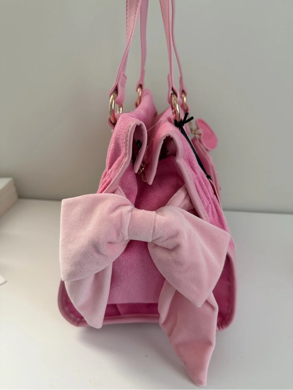 Juicy Couture Pink Suede 'Juicy Angel' Shoulder Bag with Heart Charm